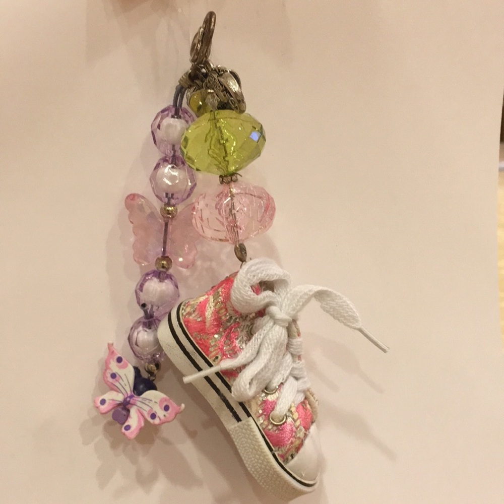 Bag & Bookbag CHARMS / 2 KEY CHAINS glass beads, shoe, butterfly “special” NWT